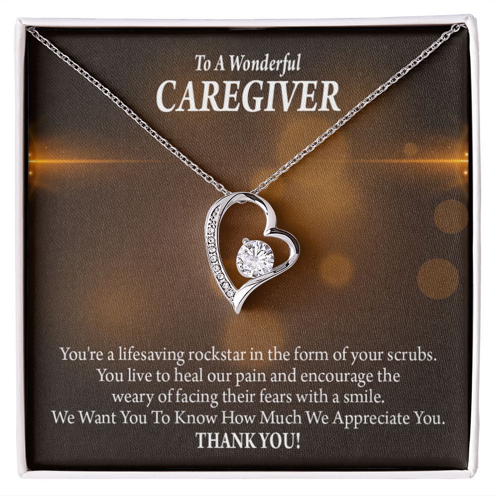 Rockstar Caregiver Forever Love Cz Heart Necklace White Gold Standard Box